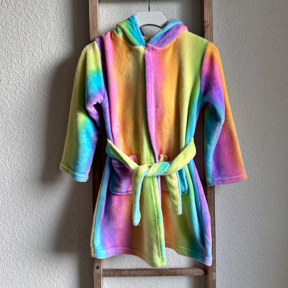 Unicorn Rainbow Soft Hooded Bath Robe girls sz: 7/8